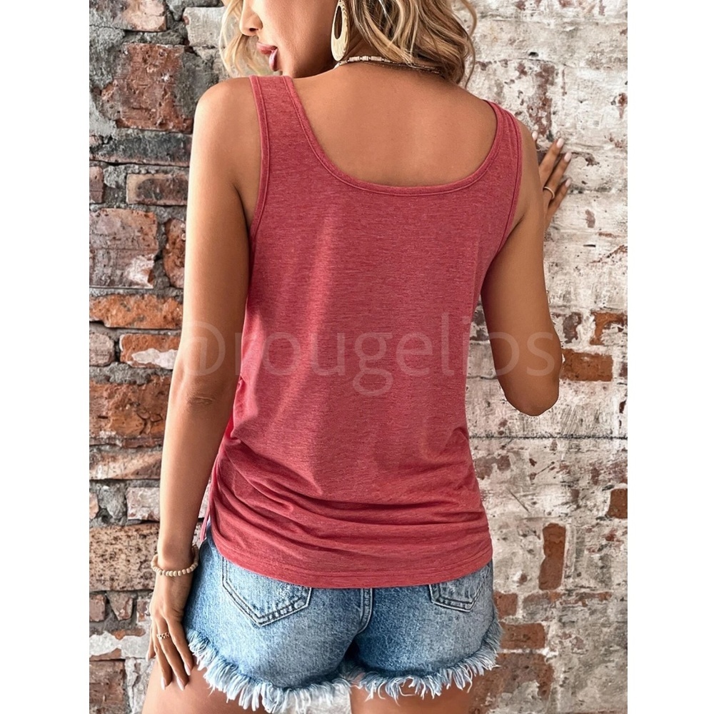Rusty Rose Tank Top Button Front One Side Drawstring - Picture 3 of 17